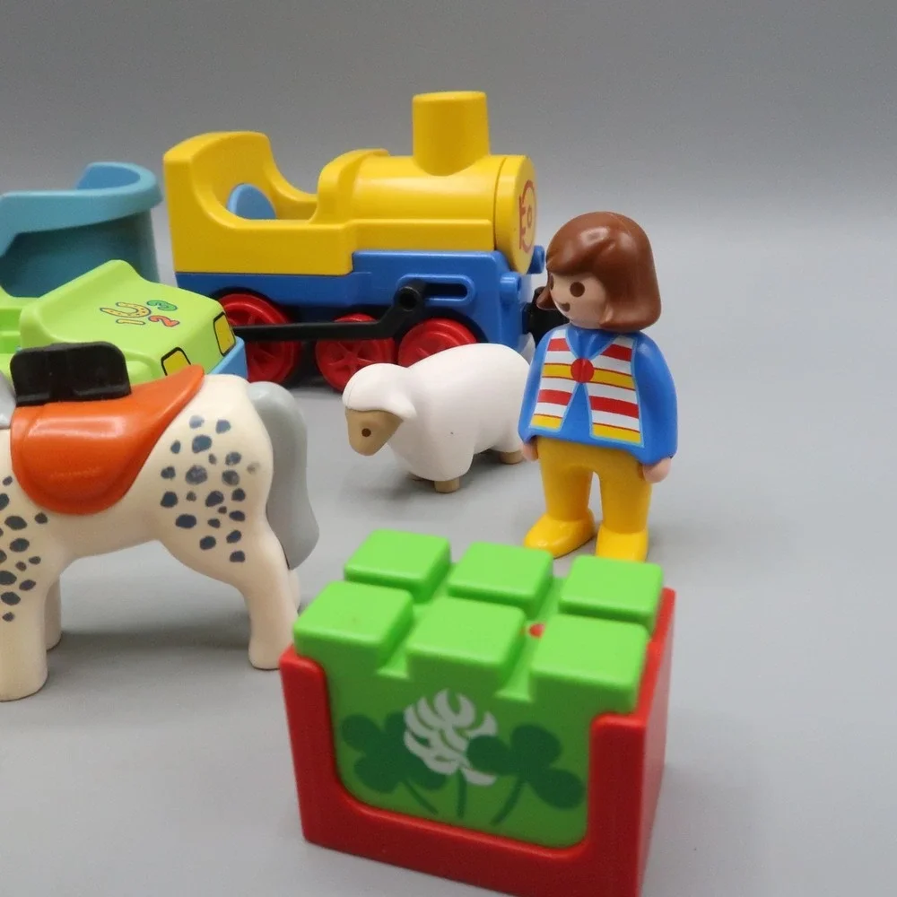 Vintage Playmobil 123 Horse Child Carrots‎ Tractor Train Farm Animal Sheep Lot